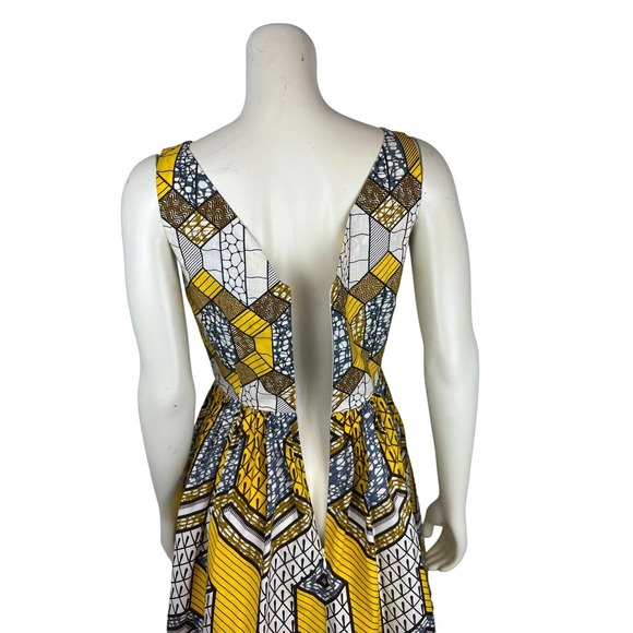 Lena Hoschek Sleeveless Nairobi Dress S African Print Honeycomb Fit Flare Yellow - Picture 8 of 11